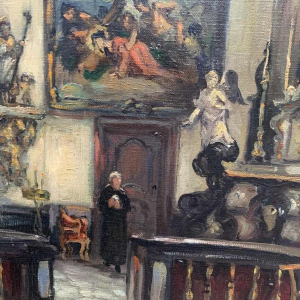 Albert DANDOY "Eglise Notre-Dame - Namur- 1945" huile sur toile