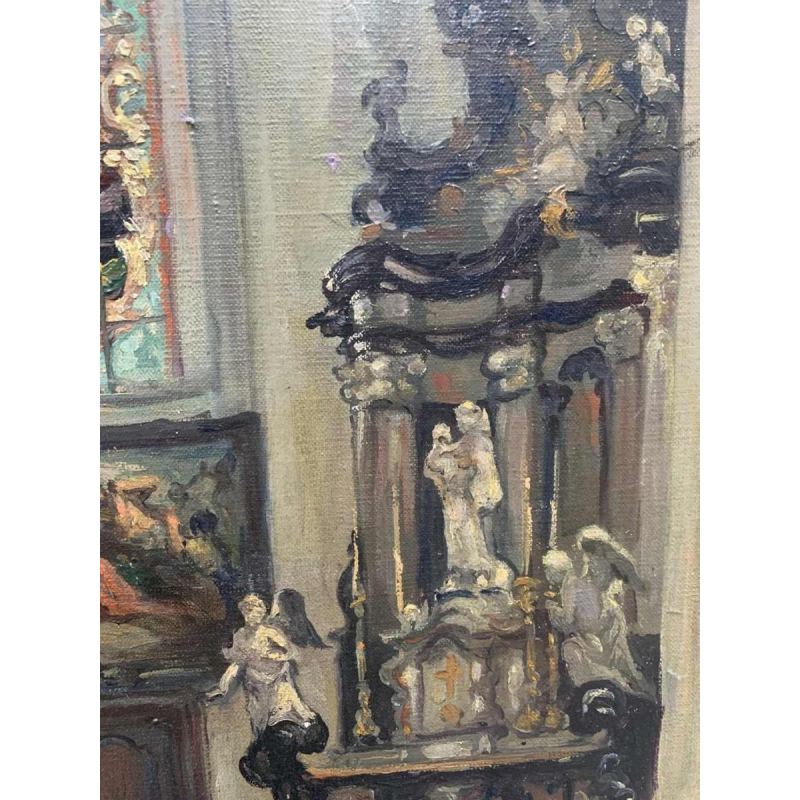 Albert DANDOY "Eglise Notre-Dame - Namur- 1945" huile sur toile