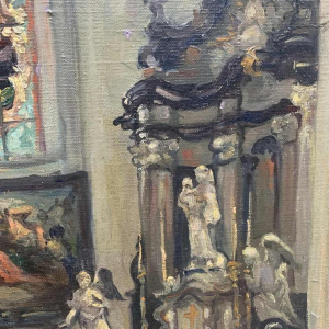 Albert DANDOY "Notre-Dame Church - Namur - 1945" oil on canvas