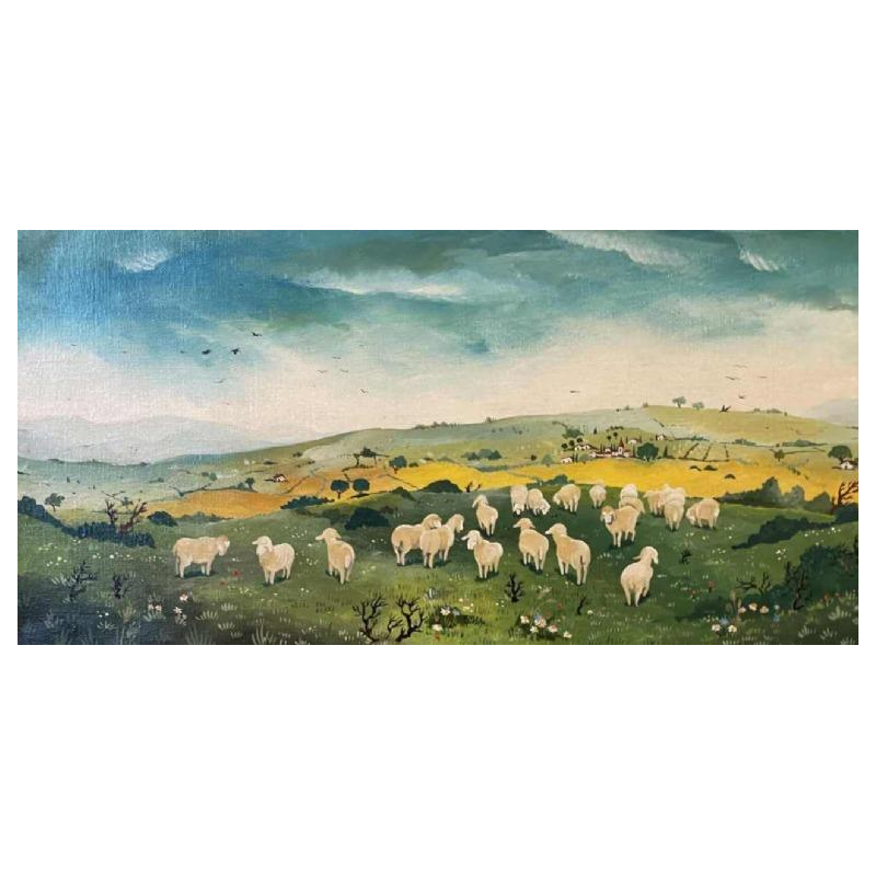 Marie-Louise Batardy ( 1943-) le troupeau de moutons hst
