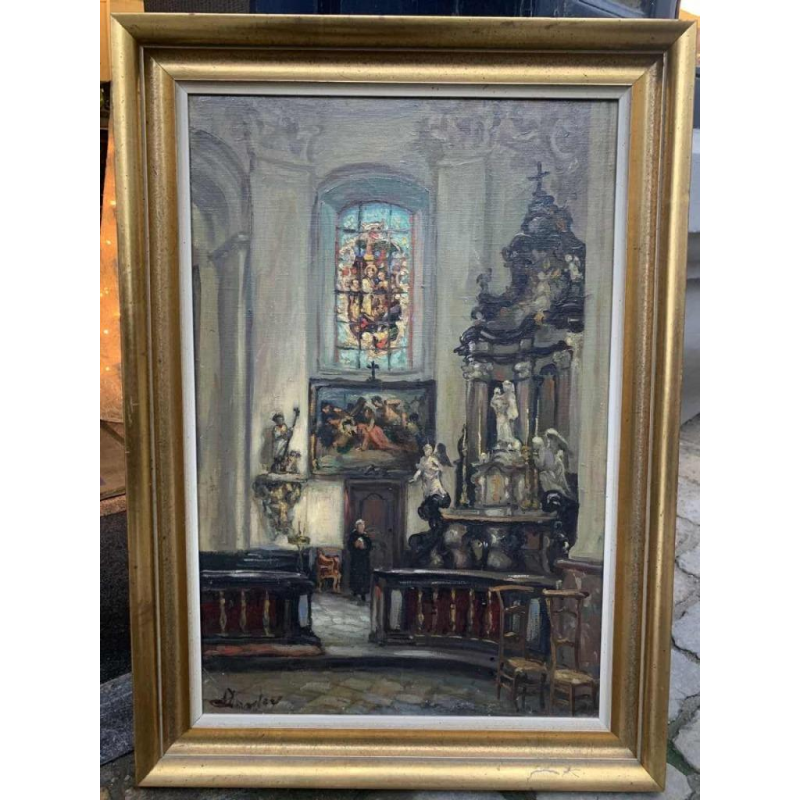 Albert DANDOY "Kerk van Onze-Lieve-Vrouw - Namen - 1945" olieverf op doek