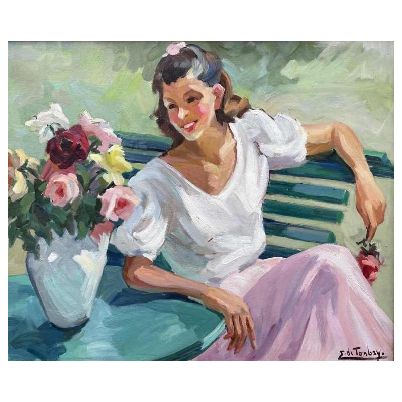 Ellen de Tombay (1918-1998) « La vie est un rêve rose ! » hst 55x65 cm