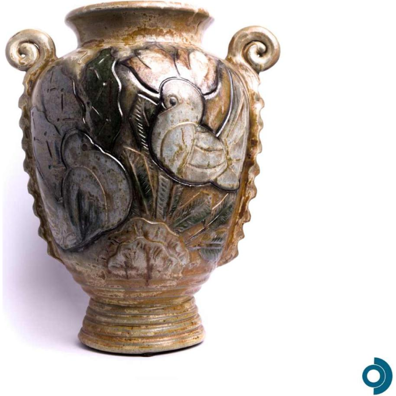 Roger GUERIN (1896 - 1954), stoneware vase decorated with birds, 1945