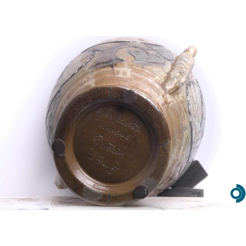 Roger GUERIN (1896 - 1954), aardewerk vaas gedecoreerd met vogels, 1945