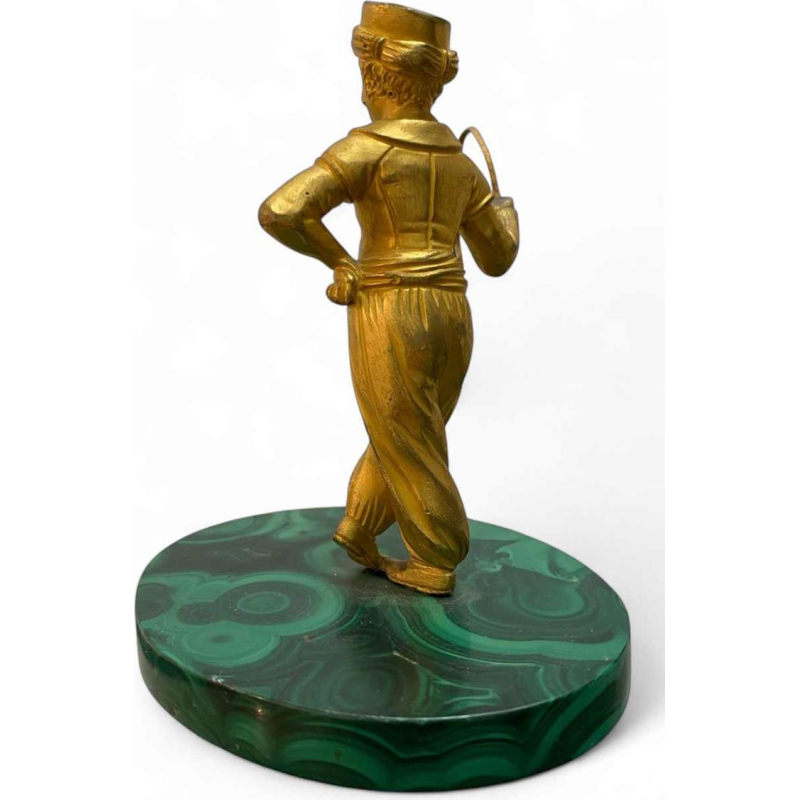 Sculpture figurine orientaliste en bronze doré sur socle de malachite, Russie XIXe s