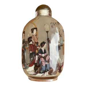 Chinese glass snuff bottle with women scene, inside painted