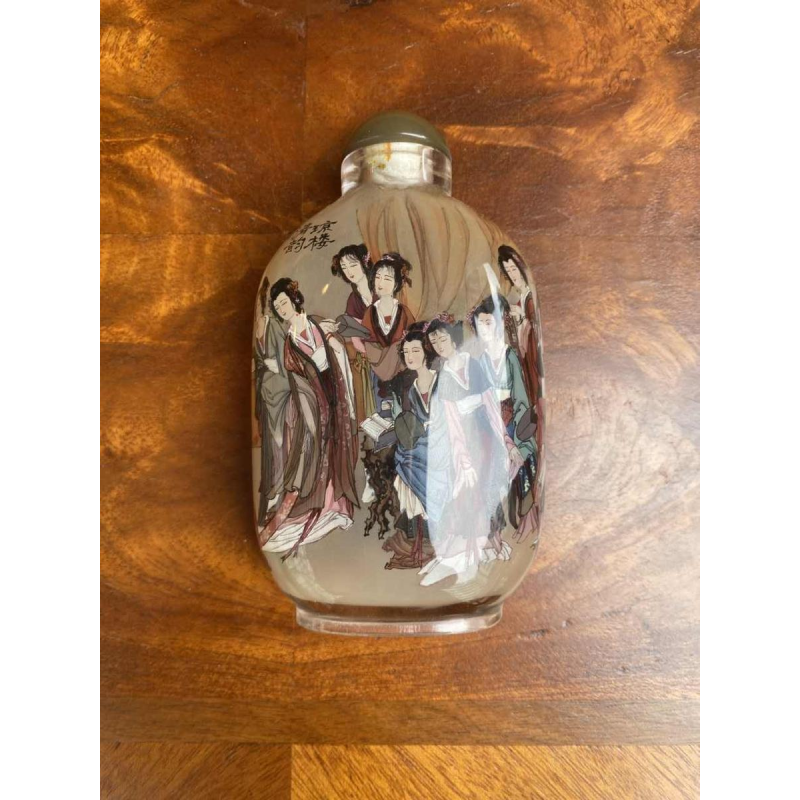 Chinese glass snuff bottle with women scene, inside painted
