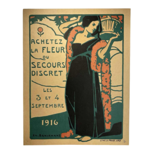 Émile Berchmans for La Meuse “Buy the flower of discreet help” Art Nouveau lithograph poster, 1916