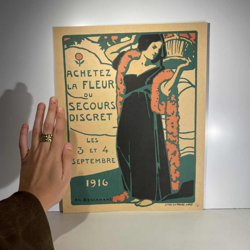 Émile Berchmans voor La Meuse “Koop de bloem van discrete hulp” Art Nouveau-lithografieposter, 1916