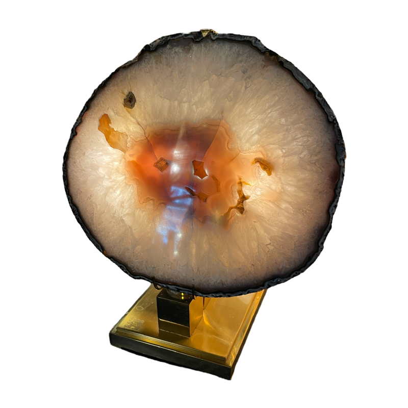 WILLY DARO, Grande Lampe Ambiance Agate Géode Bronze Doré, Hollywood Regency 70s