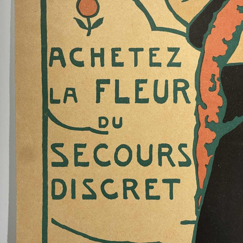 Émile Berchmans pour La Meuse “Achetez la fleur du secours discret“ affiche lithographie Art Nouveau, 1916