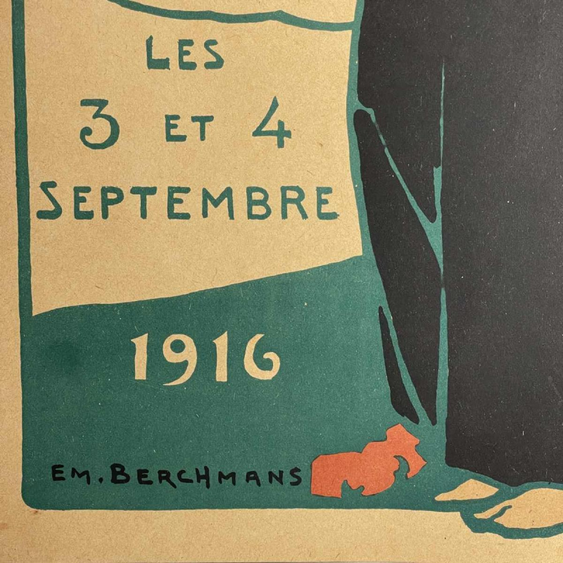 Émile Berchmans for La Meuse “Buy the flower of discreet help” Art Nouveau lithograph poster, 1916