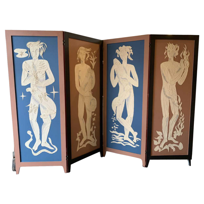 Paravent / Claustra " 4 Saisons / 4 ElÃ©ments " Peinture Figurative Expressionniste 1940s
