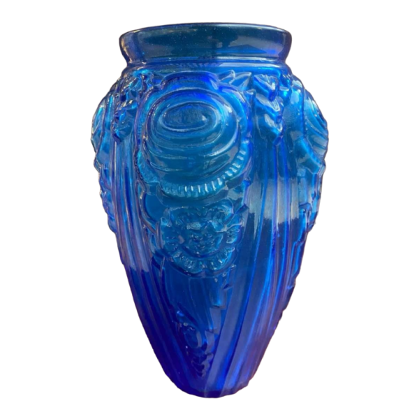 Prachtige grote blauwe Poolse vaas van Julius Stolle 1930 Art Deco