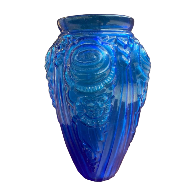Magnifique grand vase bleu polonais de Julius Stolle 1930 Art Deco