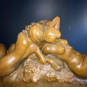 JEF LAMBEAU (attr) 'Bacchantes' sculpture 127cm, nude women & fruit, ca 1900