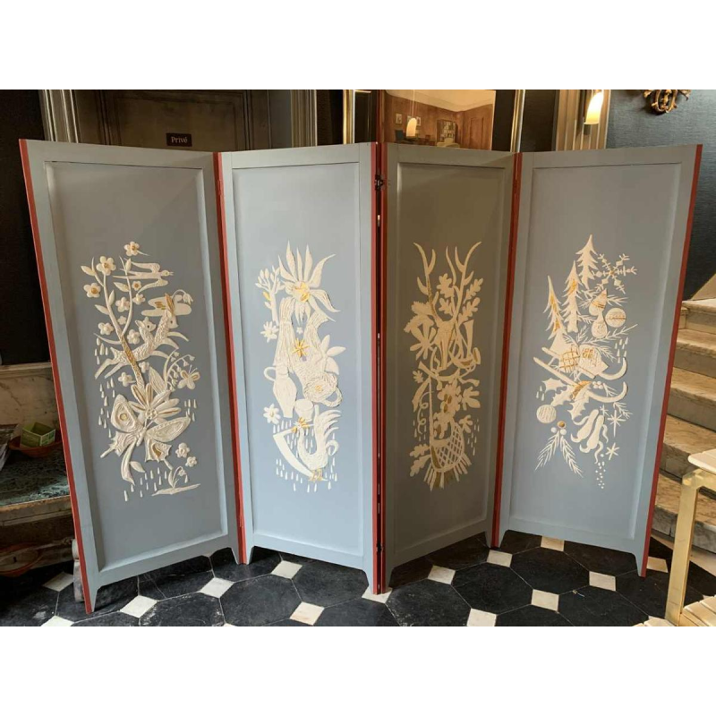 Screen / Claustra " 4 Season / 4 Elements " Expressionist Figurative Painting 1940s