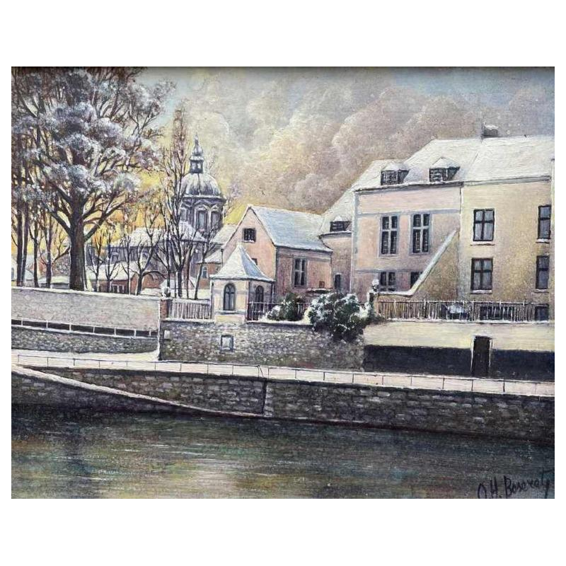 Olivier Henry Boseret (1924-2005) La maison rose et la cathédrale - Namur. hsp