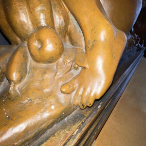 JEF LAMBEAU (attr) 'Bacchantes' sculpture 127cm, femmes nues & fruits, ca 1900