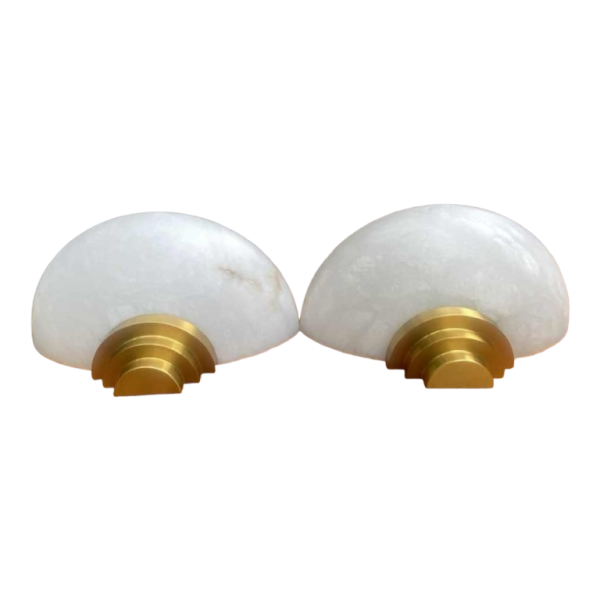 Lucien Gau, pair of sconces, alabaster half-moon shade, ca 1960
