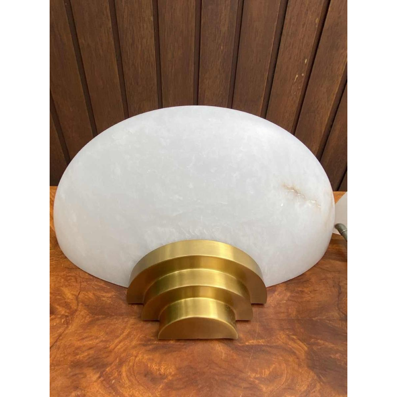 Lucien Gau, pair of sconces, alabaster half-moon shade, ca 1960