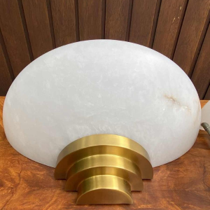 Lucien Gau, pair of sconces, alabaster half-moon shade, ca 1960