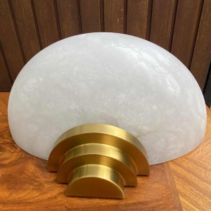 Lucien Gau, pair of sconces, alabaster half-moon shade, ca 1960