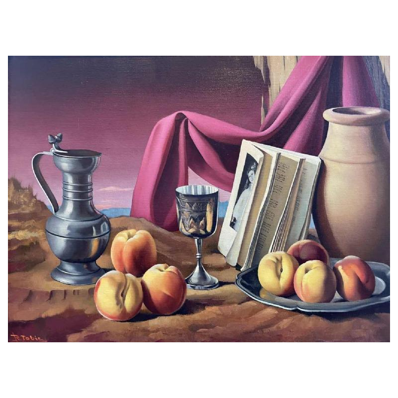 René TOBIE (1920-): « Quelques pêches et pot d'étain »