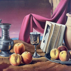 René TOBIE (1920-): « Quelques pêches et pot d'étain »