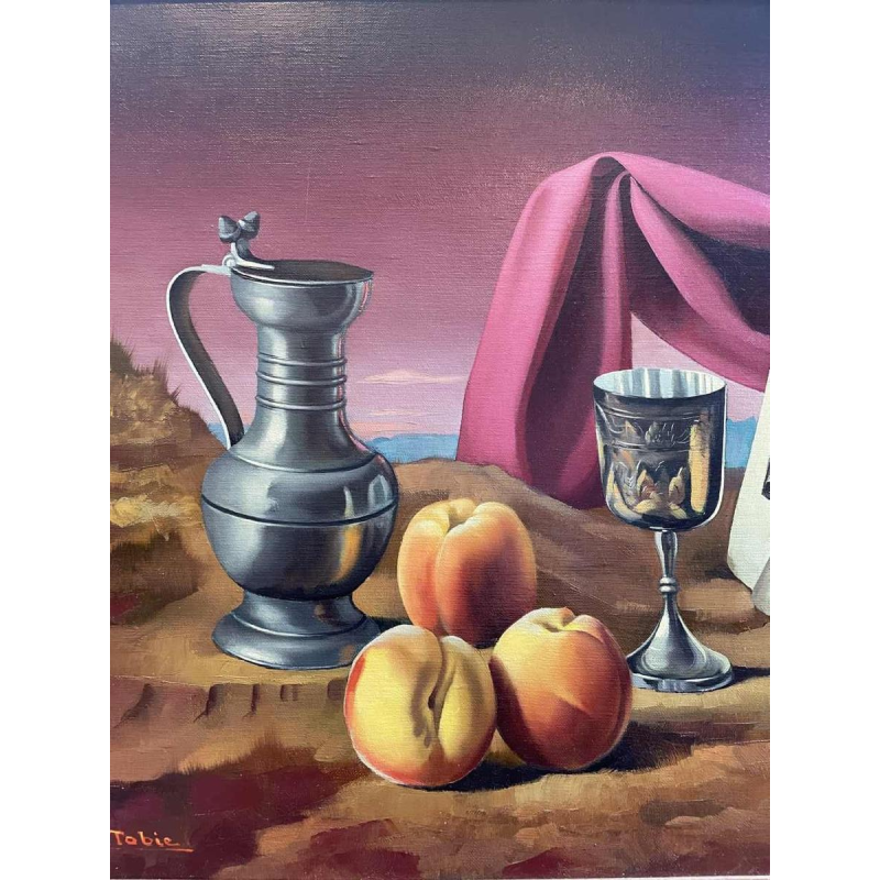 René TOBIE (1920-): « Quelques pêches et pot d'étain »