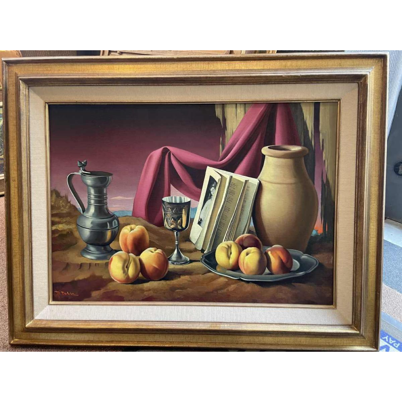 René TOBIE (1920-): « Quelques pêches et pot d'étain »