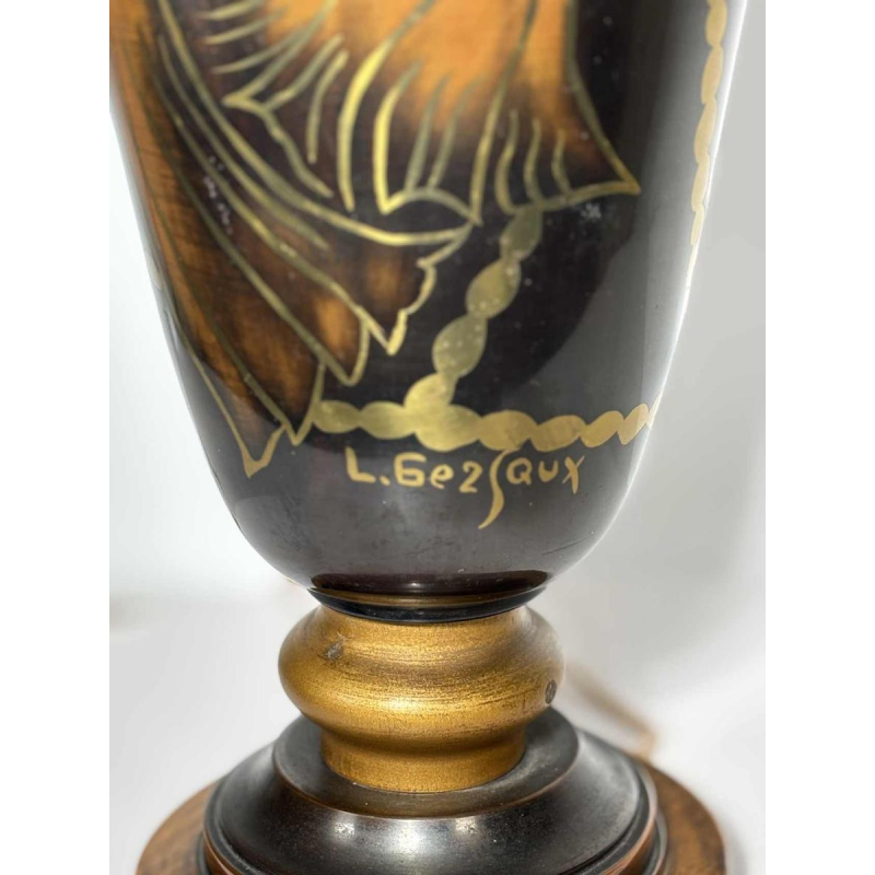 Lucien GERFAUX, vasque lumineuse - lampe en dinanderie à décor de poissons stylisés Art Déco, XXe s