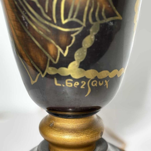 Lucien GERFAUX, vasque lumineuse - lampe en dinanderie à décor de poissons stylisés Art Déco, XXe s