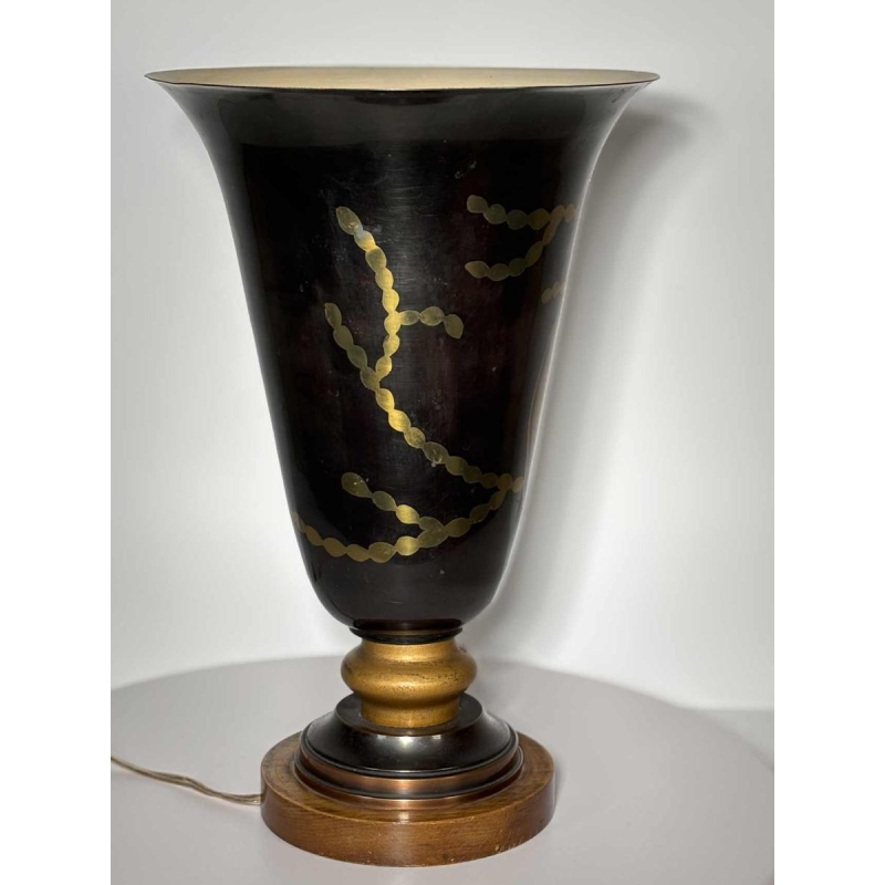 Lucien GERFAUX, luminous bowl – dinanderie lamp with stylized Art Deco fish motifs, 20th century