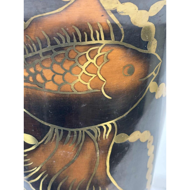 Lucien GERFAUX, vasque lumineuse - lampe en dinanderie à décor de poissons stylisés Art Déco, XXe s