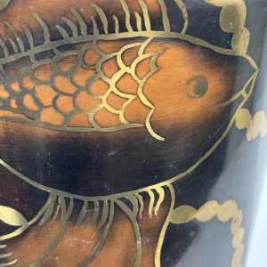 Lucien GERFAUX, luminous bowl – dinanderie lamp with stylized Art Deco fish motifs, 20th century