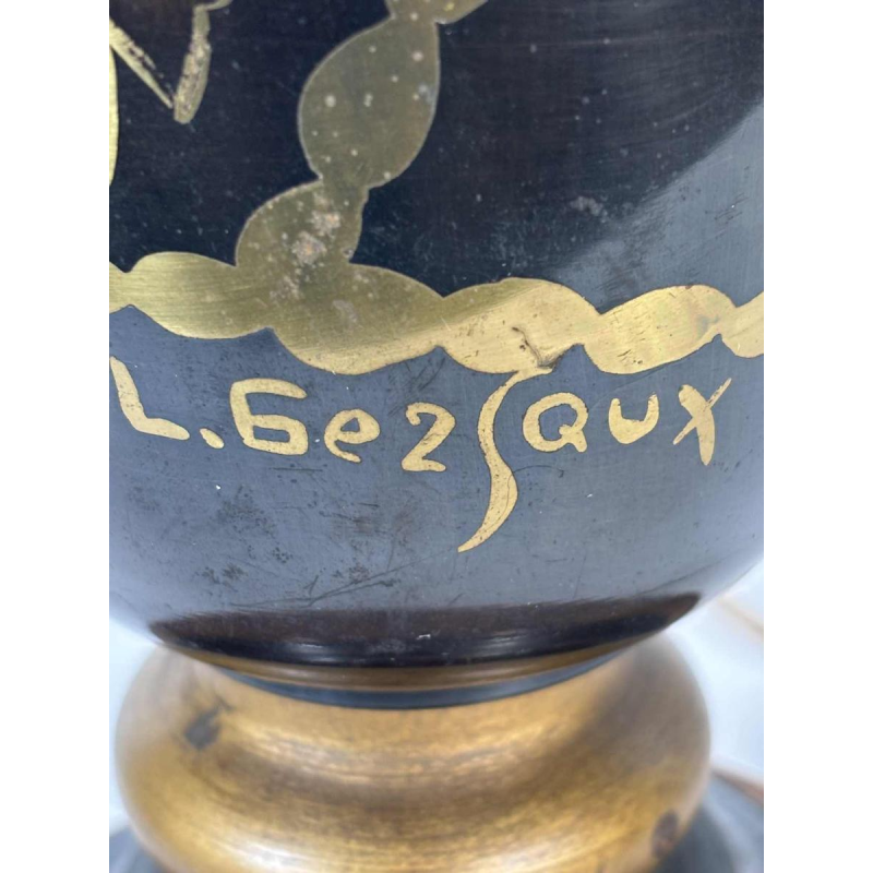 Lucien GERFAUX, lichtgevende kom – lamp in dinanderie met gestileerde Art Deco vissenmotieven, 20e eeuw