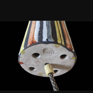 Roger Capron Vallauris ‘Pyjama’ rare pair of cylindrical pendant lights, glazed ceramic, ca 1950
