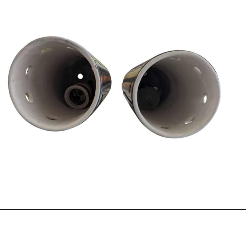 Roger Capron à Vallauris 'Pyjama' rare paire de luminaires suspensions cylindriques, céramique émaillée, ca 1950