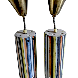 Roger Capron à Vallauris 'Pyjama' rare paire de luminaires suspensions cylindriques, céramique émaillée, ca 1950