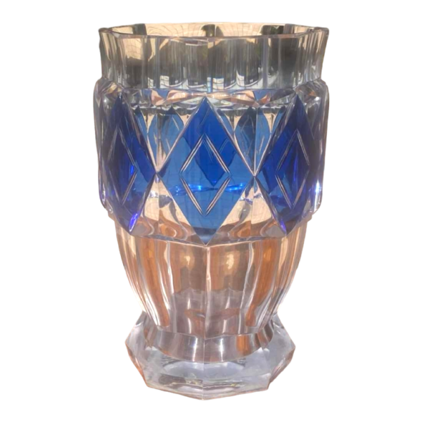 Grand vase Art Déco, Val St Lambert, Charles Graffart, cristal taillé, ca 1930
