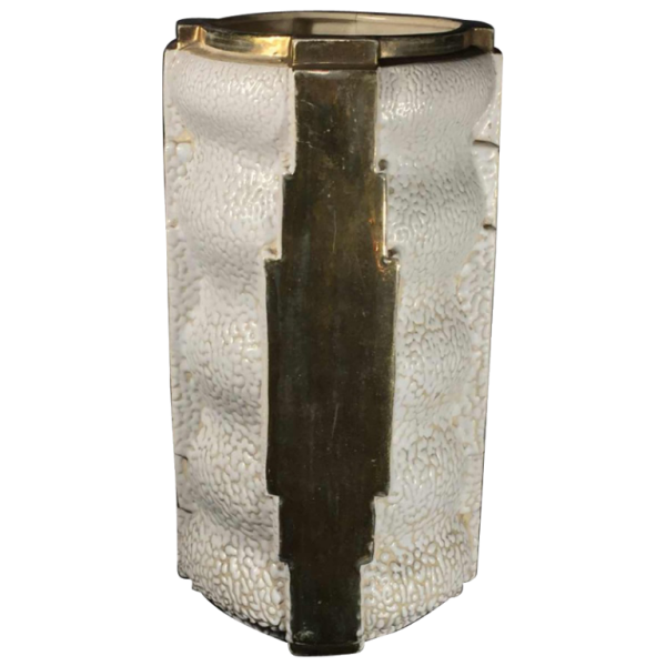 Modernist Art Deco vase in pearl and gold ceramic "Made in Belgium" 553