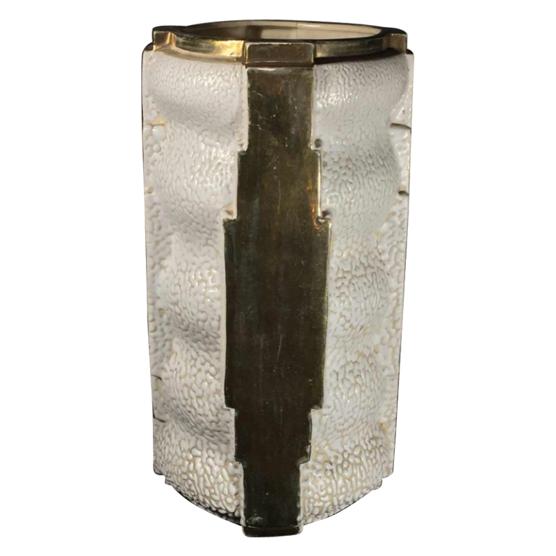 Vase moderniste Art Déco, céramique perlée et dorée "Made in Belgium" 553