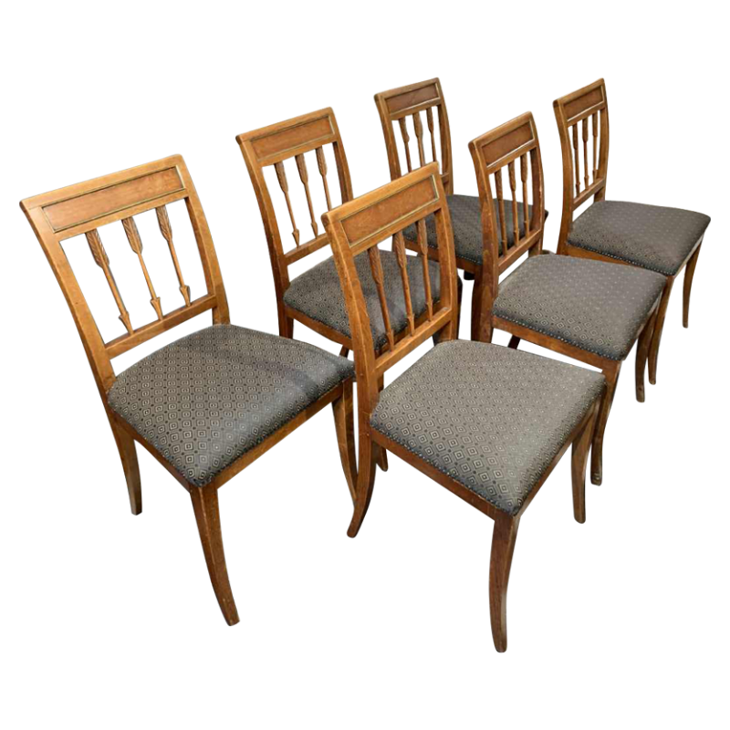 Serie van 6 Etruskische Directoire d'Epoque stoelen, mahonie, G. Jacob stijl