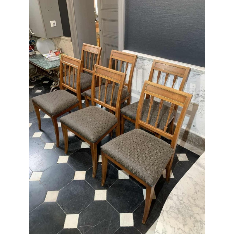 Serie van 6 Etruskische Directoire d'Epoque stoelen, mahonie, G. Jacob stijl