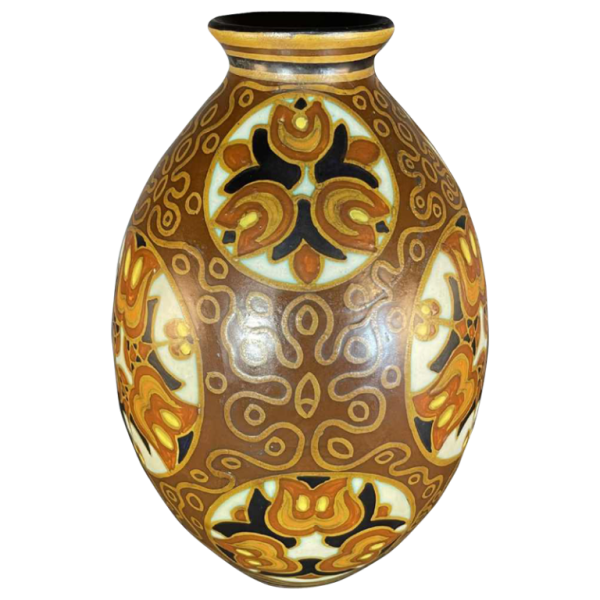 VITTORIO BONUZZI pour CHARLES CATTEAU BOCH KERAMIS, Vase Art DÃ©co D1093 F975