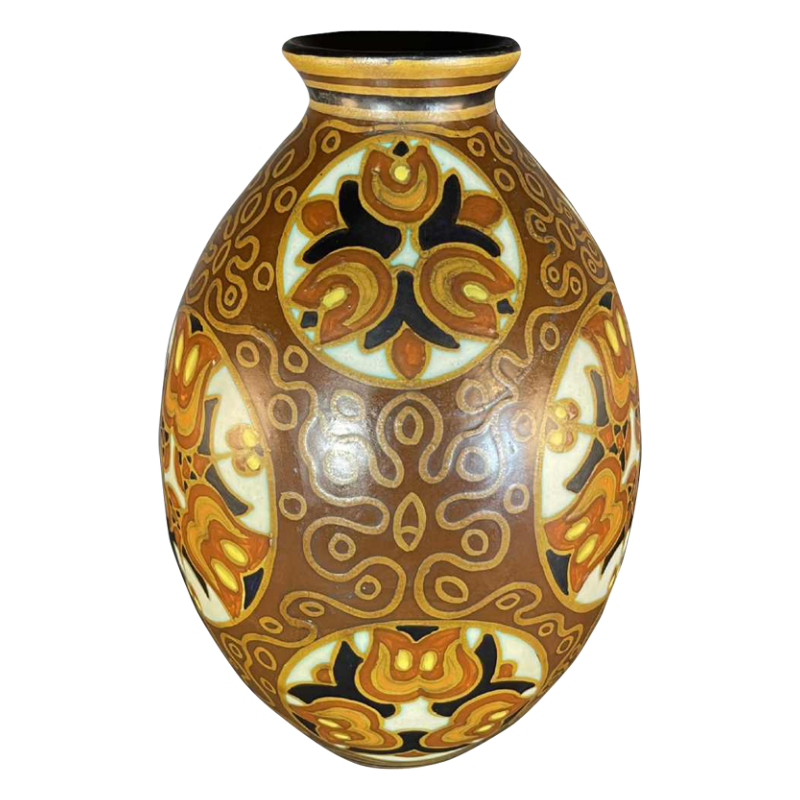 VITTORIO BONUZZI pour CHARLES CATTEAU BOCH KERAMIS, Vase Art DÃ©co D1093 F975