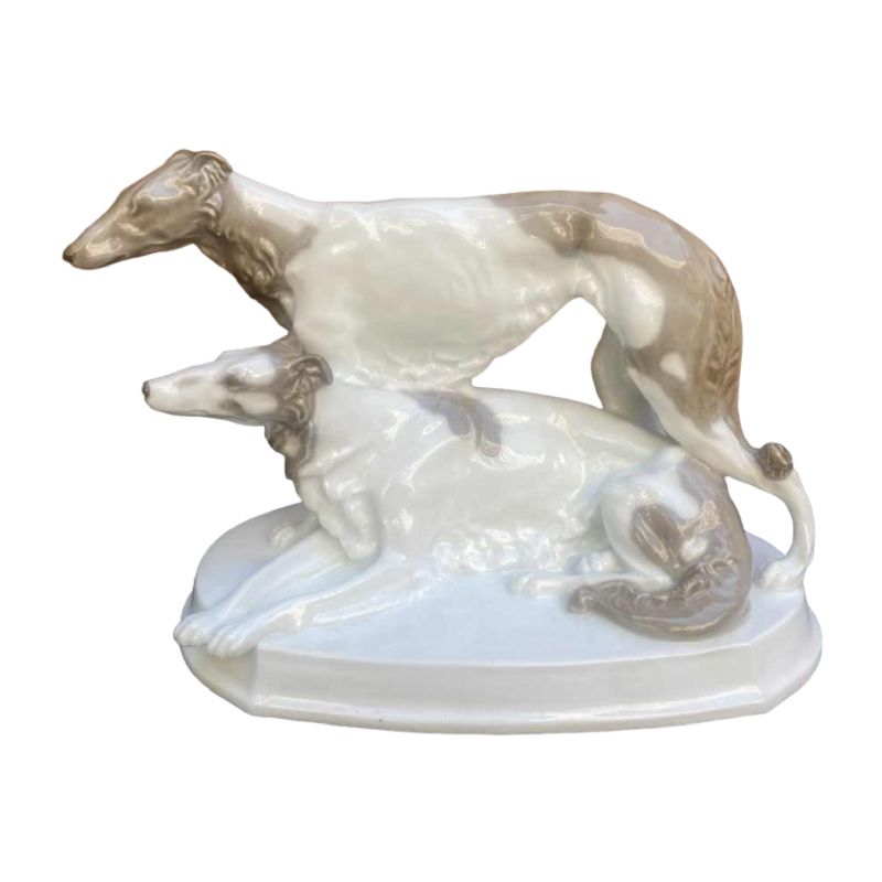 Ofend-und Porzellanfabrik AG, groupe en chiens léviers barzoi en porcelaine