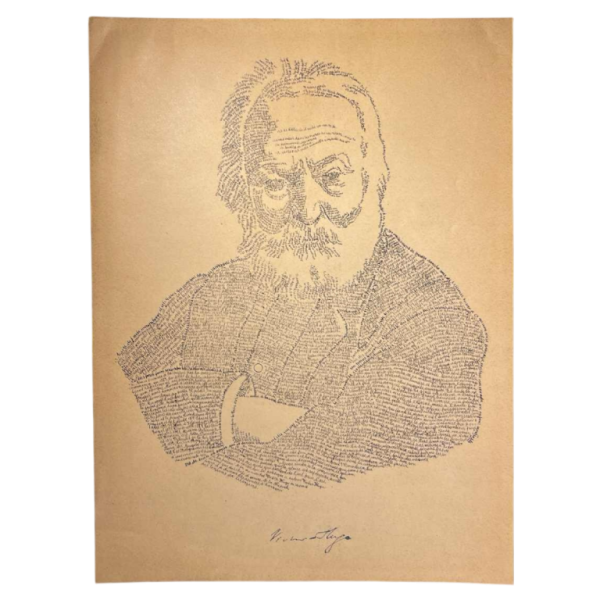 ANONYME “Victor Hugo“ portrait en calligramme d'après M. Gaillard, lithographie sur papier, fin XIXe s