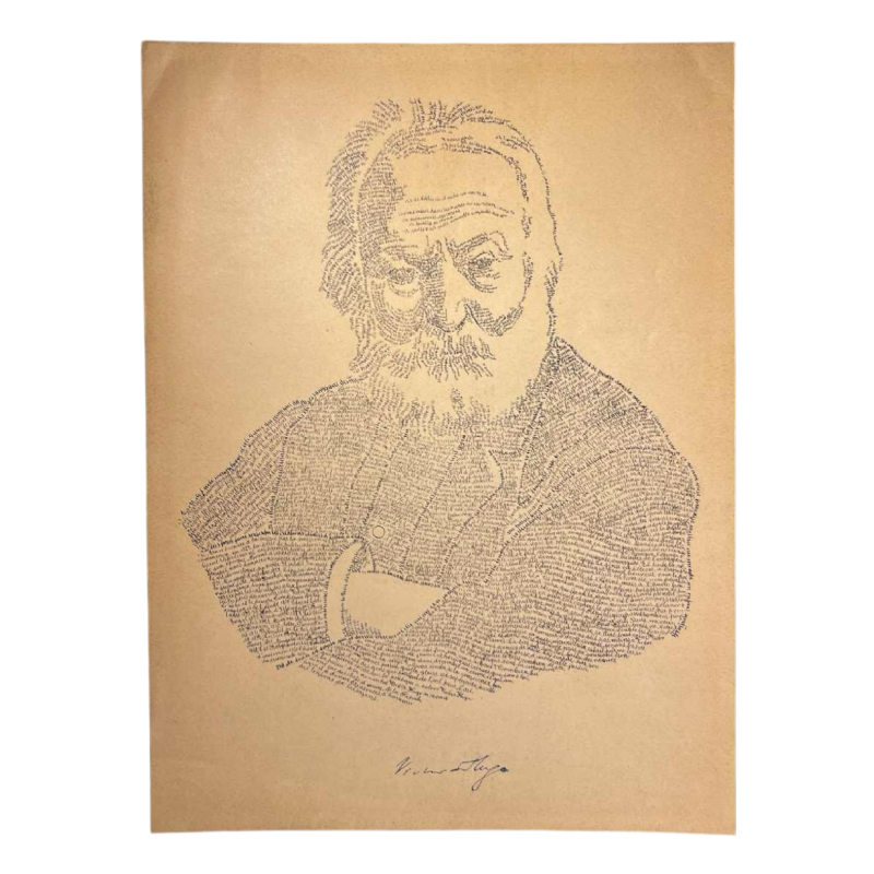 ANONYME “Victor Hugo“ portrait en calligramme d'après M. Gaillard, lithographie sur papier, fin XIXe s